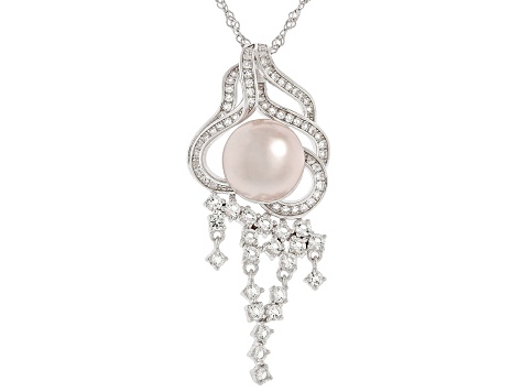Pink Cultured Freshwater Pearl With 1.65ctw Topaz Rhodium Over