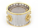 White Cultured Freshwater Pearl With 0.33ctw Topaz Rhodium & 18k Gold Over Sterling Silver Ring