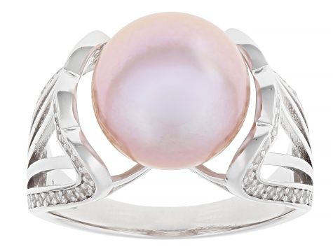 Pink Cultured Freshwater Pearl With 0.48ctw Topaz Rhodium Over Sterling Silver Ring