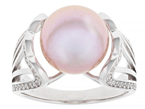 Pink Cultured Freshwater Pearl With 0.48ctw Topaz Rhodium Over Sterling Silver Ring
