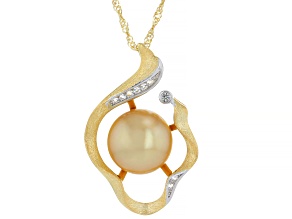 Golden Cultured South Sea Pearl & White Topaz Rhodium & 18k Gold Over Sterling Silver Pendant