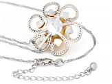 Golden Cultured South Sea Pearl With White Topaz Rhodium Over Sterling Silver Pendant With Chain