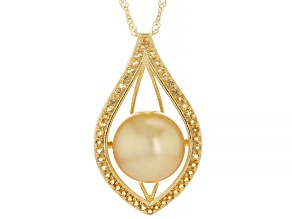 Golden Cultured South Sea Pearl & 0.65ctw Citrine 18k Yellow Gold Over Silver Pendant With Chain