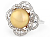 Golden Cultured South Sea Pearl With White Topaz Rhodium Over Sterling Silver Ring