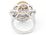 Golden Cultured South Sea Pearl With White Topaz Rhodium Over Sterling Silver Ring