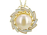 Golden Cultured South Sea Pearl, Mother-Of-Pearl With Zircon 18k Gold Over Silver Pendant With Chain