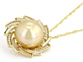 Golden Cultured South Sea Pearl, Mother-Of-Pearl With Zircon 18k Gold Over Silver Pendant With Chain