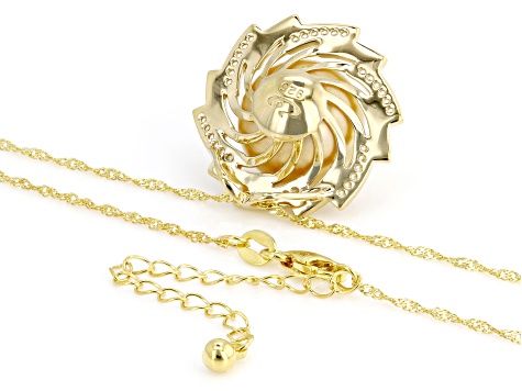 Golden Cultured South Sea Pearl, Mother-Of-Pearl With Zircon 18k Gold Over Silver Pendant With Chain
