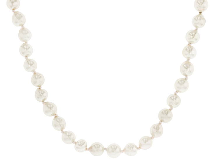 White Cultured Japanese Akoya Pearl Rhodium Over Sterling Silver