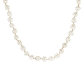 White Cultured Japanese Akoya Pearl Rhodium Over Sterling Silver 18 Inch Strand Necklace