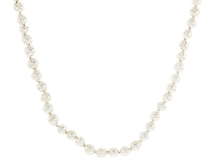 White Cultured Japanese Akoya Pearl Rhodium Over Sterling Silver 18 Inch Strand Necklace