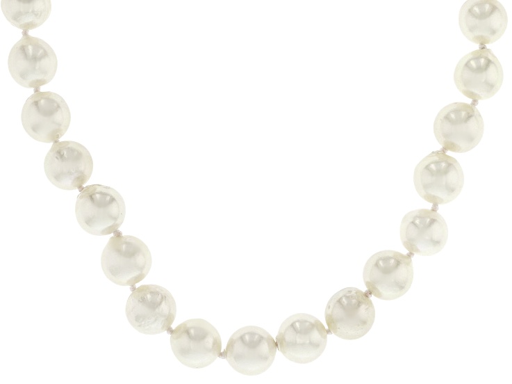 White Cultured Japanese Akoya Pearl Rhodium Over Sterling Silver 18 Inch Strand Necklace