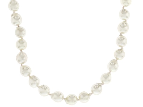White Cultured Japanese Akoya Pearl Rhodium Over Sterling Silver