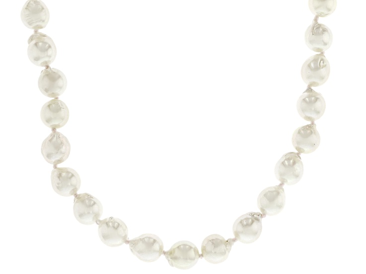 White Cultured Japanese Akoya Pearl Rhodium Over Sterling Silver 18 Inch Strand Necklace