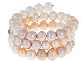 Multi-Color Cultured Freshwater Pearl 9mm Stainless Steel Wrap Bracelet