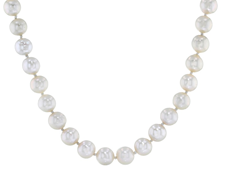 White Cultured Freshwater Pearl Rhodium Over Sterling Silver 18 Inch Strand Necklace