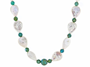 White Cultured Freshwater Pearl With Turquoise Rhodium Over Sterling Silver 18 Inch Strand Necklace