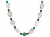 White Cultured Freshwater Pearl With Turquoise Rhodium Over Sterling Silver 18 Inch Strand Necklace