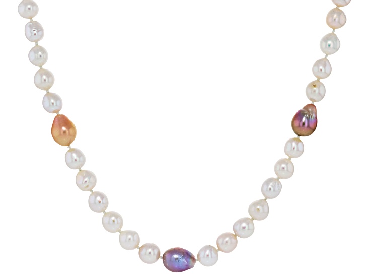 Genusisâ„¢ Multi-Color Cultured Freshwater Pearl Rhodium Over Sterling Silver 22 Inch Strand Necklace