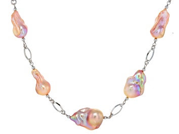 Picture of Genusis™ Multi-Color Cultured Freshwater Pearl Rhodium Over Sterling Silver 20 Inch Station Necklace