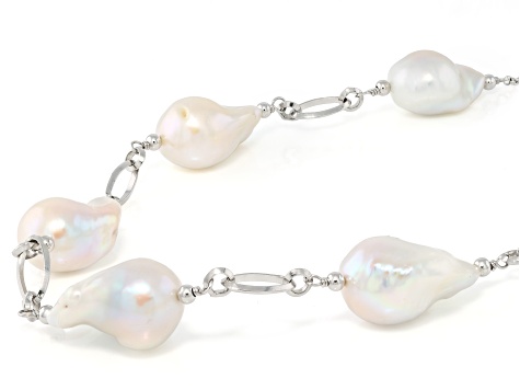 Genusis™ White Cultured Freshwater Pearl Rhodium Over Sterling Silver 20 Inch Station Necklace