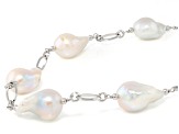 Genusis™ White Cultured Freshwater Pearl Rhodium Over Sterling Silver 20 Inch Station Necklace
