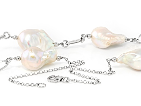 Genusis™ White Cultured Freshwater Pearl Rhodium Over Sterling Silver 20 Inch Station Necklace