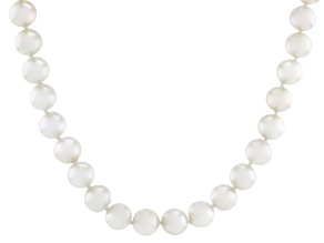 White Cultured Japanese Akoya Pearl Strand Necklace Rhodium Over Sterling Silver 6mm 32"