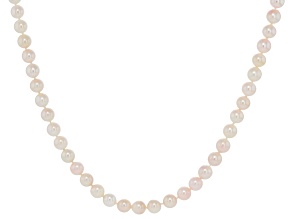 White Cultured Japanese Akoya Pearl Rhodium Over Sterling Silver 20 Inch Strand Necklace