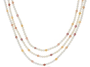 Multi-Color Cultured Freshwater Pearl Rhodium Over Sterling Silver 17 Inch Multi-Row Strand Necklace