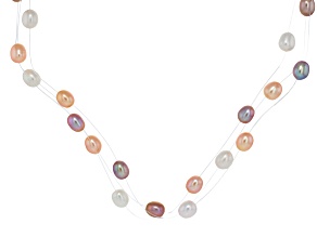 Multi-Color Cultured Freshwater Pearl Rhodium Over Sterling Silver 18 Inch Necklace