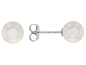 White Cultured Freshwater Pearl Rhodium Over Sterling Silver Stud Earrings