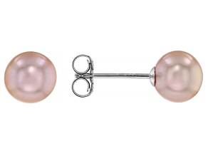 Pink Cultured Freshwater Pearl Rhodium Over Sterling Silver Stud Earrings
