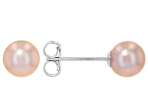 Pink Cultured Freshwater Pearl Rhodium Over Sterling Silver Stud Earrings