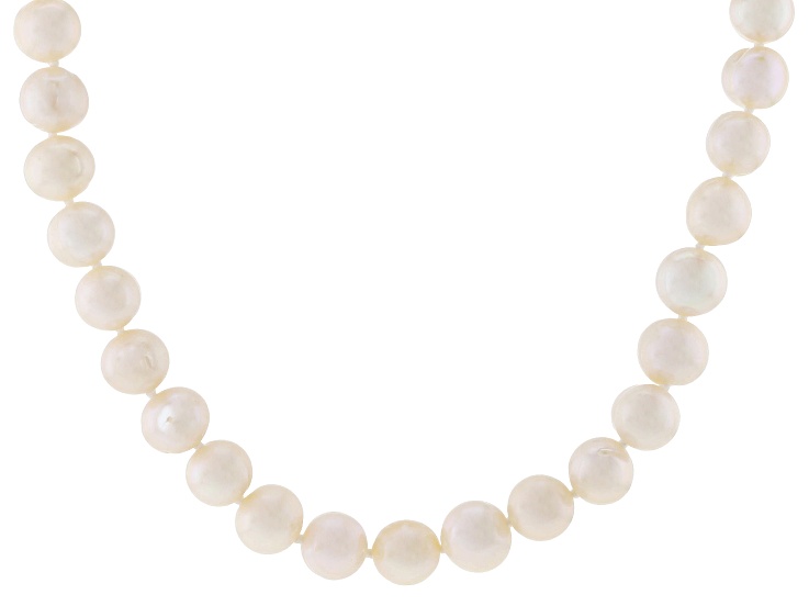 White Cultured Freshwater Pearl Rhodium Over Sterling Silver 24 Inch Strand Necklace