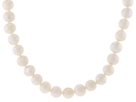 White Cultured Freshwater Pearl Rhodium Over Sterling Silver 24 Inch Strand Necklace