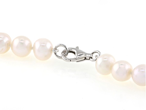 White Cultured Freshwater Pearl Rhodium Over Sterling Silver 24 Inch Strand Necklace