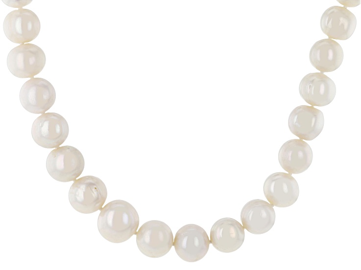 White Cultured Freshwater Pearl Rhodium Over Sterling Silver 20 Inch Strand Necklace