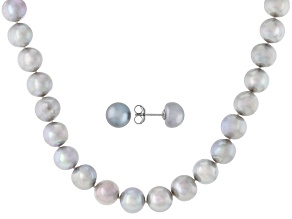 Platinum Cultured Freshwater Pearl Rhodium Over Sterling Silver 20 Inch Necklace & Earring Set