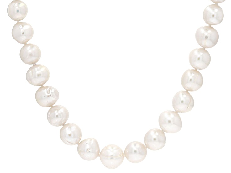 White Cultured Freshwater Pearl Rhodium Over Sterling Silver 20 Inch Strand Necklace