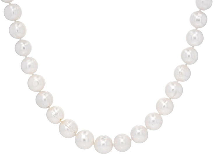 White Cultured Freshwater Pearl Rhodium Over Sterling Silver 24 Inch Strand Necklace