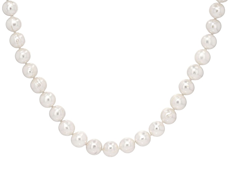 White Cultured Freshwater Pearl Rhodium Over Sterling Silver 18 Inch Strand Necklace