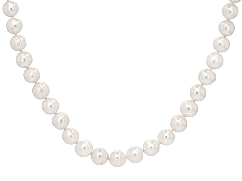 White Cultured Freshwater Pearl Rhodium Over Sterling Silver 18 Inch Strand Necklace