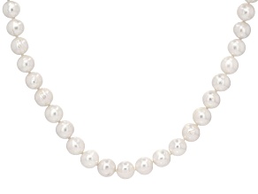 White Cultured Freshwater Pearl Rhodium Over Sterling Silver 18 Inch Strand Necklace