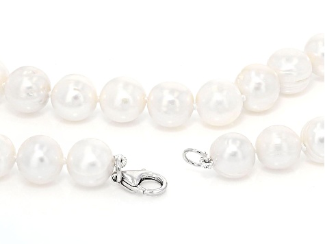 White Cultured Freshwater Pearl Rhodium Over Sterling Silver 18 Inch Strand Necklace