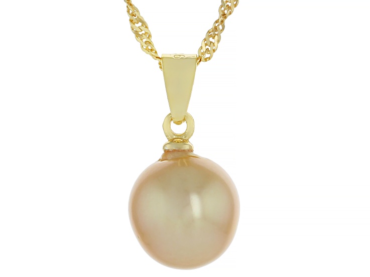 Golden Cultured South Sea Pearl 18k Yellow Gold Over Sterling