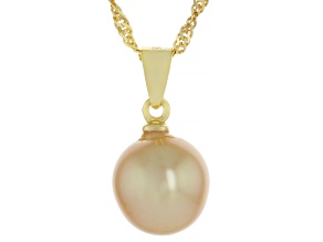 Golden Cultured South Sea Pearl 18k Yellow Gold Over Sterling Silver Pendant With Chain