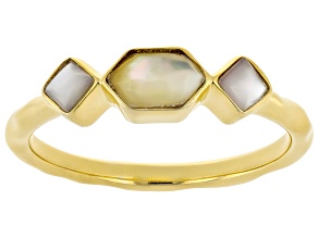 Golden South Sea & White Mother-of-Pearl 18k Yellow Gold Over Sterling Silver Ring