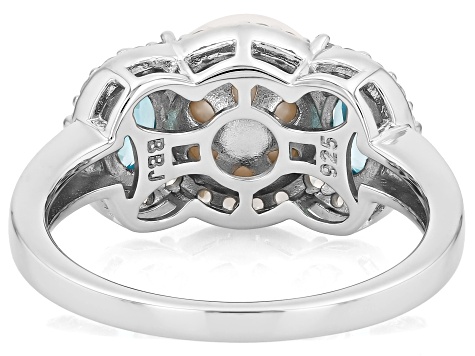 White Cultured Freshwater Pearl With Blue and White Zircon Rhodium