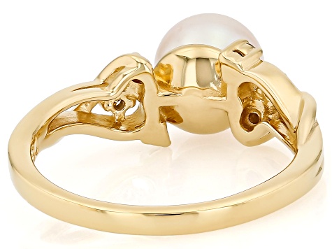 White Cultured Japanese Akoya Pearl with Champagne Diamond 18K